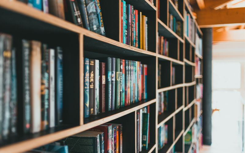 shelf of books in a library